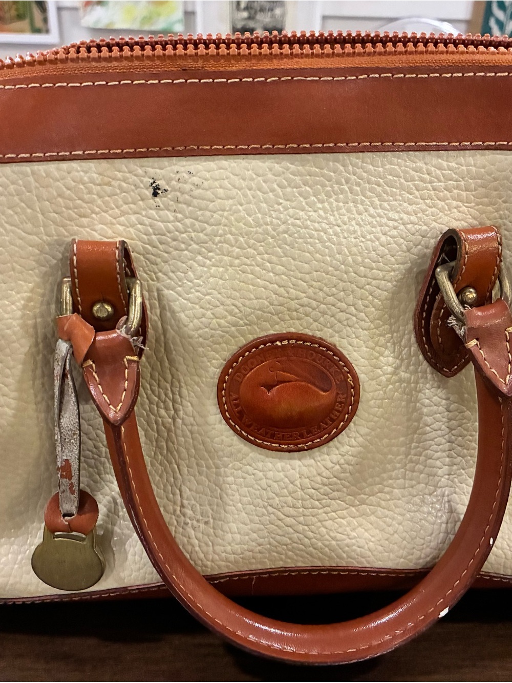 Dooney and Burke vintage Cream and Tan Leather Satchel Bag